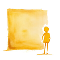Poster - Yellow Figure Stands Before Large Golden Watercolor Rectangle