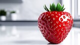 Świeża czerwona truskawka na tle nowoczesnego, jasnego wnętrza.