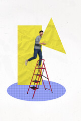 Aufkleber - Creative artwork template sketch image 3D collage of young man stand ladder high hold triangle figure trade graphics stats success goal
