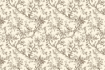 Poster - Floral Toile Tapestry Pattern. Vintage botanical wallpaper pattern. Background image. Created with Generative AI technology