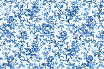 Poster - Floral Toile Tapestry Pattern. Vintage botanical wallpaper pattern. Background image. Created with Generative AI technology