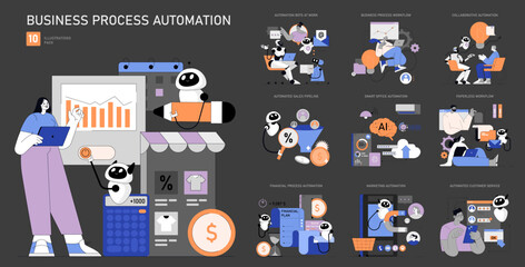 Poster - business process automation. flat vector illustration