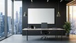 © Angga Yudistira - Large blank frame in a minimalist office with sleek furniture