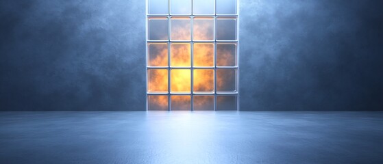 Sticker - Fiery Window Dramatic Room Cool Blue Light. AI Generated