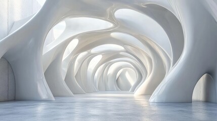 Wall Mural - Abstract architecture background, futuristic white arched interior