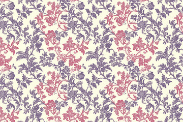 Poster - Floral Toile Tapestry Pattern. Vintage botanical wallpaper pattern. Background image. Created with Generative AI technology