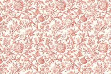 Poster - Floral Toile Tapestry Pattern. Vintage botanical wallpaper pattern. Background image. Created with Generative AI technology