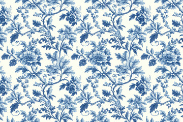 Poster - Floral Toile Tapestry Pattern. Vintage botanical wallpaper pattern. Background image. Created with Generative AI technology