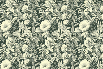 Poster - Floral Toile Tapestry Pattern. Vintage botanical wallpaper pattern. Background image. Created with Generative AI technology