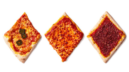 Poster - spicy diamond shaped pizza slice collection on transparent background generative ai