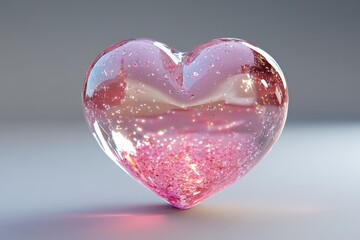 Aufkleber - Beautiful pink heart-shaped crystal shimmering with sparkles on a smooth surface, creating a romantic ambiance indoors