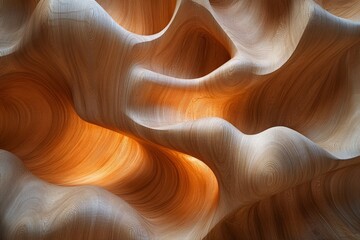 Aufkleber - Intricate wooden design showcasing natural curves and warm light in a contemporary art installation