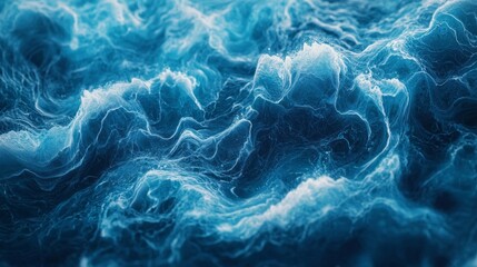 Poster - Ripples and waves dance across a vivid water surface, creating a lively blend of blue and white tones. The dynamic motion evokes a sense of tranquility and energy, captivating the viewer's gaze