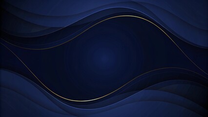 Poster - Banner web template abstract blue and golden wave curved lines overlapping layer design on dark blue background, luxury style, elegant layout, premium curve flow, modern digital backdrop