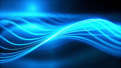 Poster - Glowing blue abstract wave on dark, shiny motion, magic space light. Techno abstract background, futuristic energy flow, dynamic neon swirl, digital fantasy flare, virtual cosmic stream
