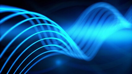 Poster - Glowing blue abstract wave on dark, shiny motion, magic space light. Techno abstract background, futuristic energy flow, dynamic neon swirl, digital fantasy flare, virtual cosmic stream