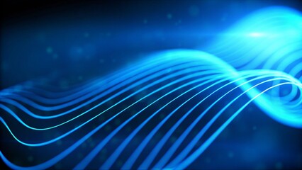 Poster - Glowing blue abstract wave on dark, shiny motion, magic space light. Techno abstract background, futuristic energy flow, dynamic neon swirl, digital fantasy flare, virtual cosmic stream