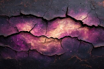 Aufkleber - Vibrant cosmic patterns break through dark, cracked surface showing the beauty of the universe