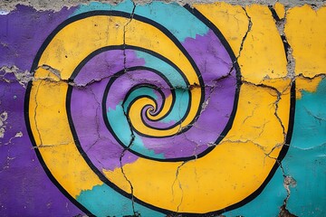 Poster - Colorful spiral mural enhances urban wall with vibrant hues and artistic expression in an outdoor setting