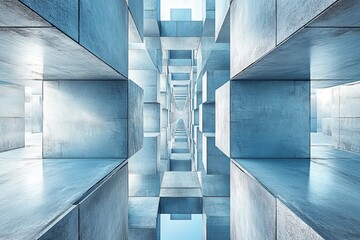Poster - Geometric structure with reflective surfaces creates an illusion of depth and perspective in a modern setting