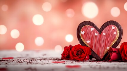 Aufkleber - A luxurious heart shaped chocolate box adorned with elegant golden accents surrounded by a bouquet of lush red roses presented on a dreamy pink surface