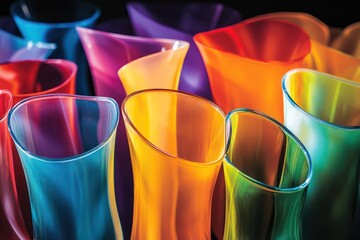 Wall Mural - abstract, colorful glass-curved shapes on a black background.