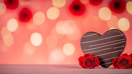 Aufkleber - Exquisite Valentine s Day gift featuring a heart shaped chocolate box encircled by vibrant red roses on a radiant pink background creating a captivating and romantic composition