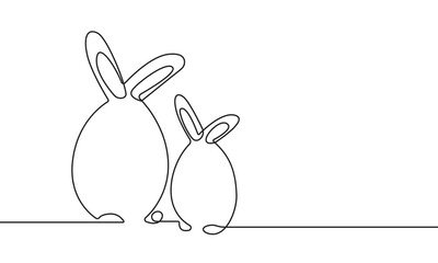 Wall Mural - Continuous One Line Drawing of Two Easter Bunny. Easter Rabbit in Simple Linear Style for Spring Minimalist Design. Editable Stroke. Doodle Vector Illustration for Easter Greeting Card