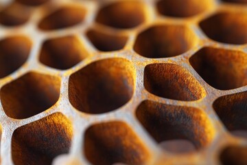 Aufkleber - Close-up view of intricate honeycomb structure showcasing geometric shapes and textures under soft lighting in outdoor environment