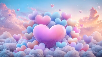 Aufkleber - Beautifully arranged glowing colorful LED heart lights creating a romantic luminous display against a soft dark background with a dreamy ethereal atmosphere