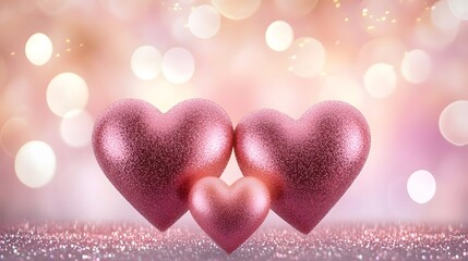 Aufkleber - Radiant and Colorful LED Hearts Forming a Cheerful Valentine s Day Scene with Glowing Light Effects on a Textured Background  The image depicts a festive and romantic atmosphere with vibrant