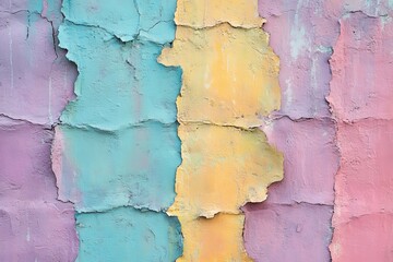 Poster - Colorful textured wall with pastel hues in a vibrant urban setting during daytime