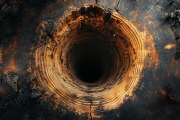 Poster - Nature's intricate design revealed through a detailed view of a tree trunk's hollow core located in a forest