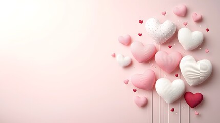 Poster - tree of hearts with colorful heart shaped leaves in soft pink and red tones set against a clean and elegant minimalist background with open space for Valentine s Day greetings and messages