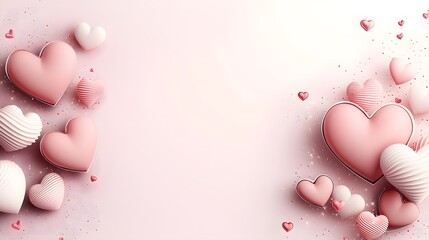 Poster - Vibrant and dynamic valentine background with scattered glowing hearts of various sizes set on a textured pastel gradient  This romantic and elegant design is perfect for holiday cards
