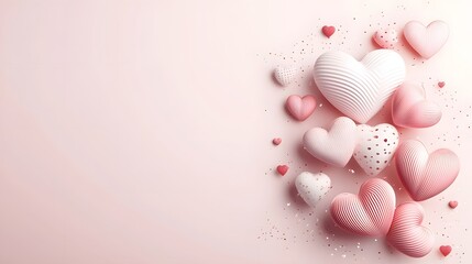 Poster - Festive floating hearts in various shades of pink red and white creating a cheerful and romantic design on a light gradient background  Ideal for Valentine s Day romance and love themed projects