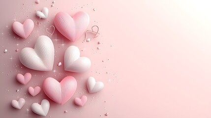 Aufkleber - Overlapping hearts in vibrant shades of pink red and white arranged on a radiant and warm gradient surface creating a romantic and elegant backdrop for Valentine s Day design greeting cards