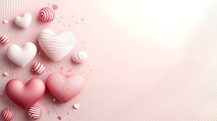 Poster - Romantic background with glowing red and pink hearts set against a soft dreamy gradient for a festive elegant Valentine s Day design  The heart symbols are shimmering and luminous creating a charming