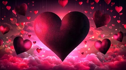 Aufkleber - Radiant colorful heart floating amidst drifting clouds in a vibrant softly glowing sky evoking a sense of warmth romance and passion for Valentine s Day