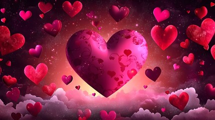 Aufkleber - Dreamlike and serene floating heart shape amidst a peaceful wispy cloudscape with warm romantic tones creating a tranquil ethereal Valentine themed setting