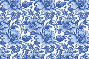 Poster - Floral Toile Tapestry Pattern. Vintage botanical wallpaper pattern. Background image. Created with Generative AI technology