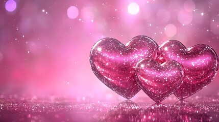 Aufkleber - Enchanting Glossy 3D Heart Arrangement on Delicate Pink Gradient Background   Romantic and Dreamy Luxurious Valentine s Day Wallpaper in High Definition