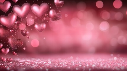 Poster - Romantic and Elegant Floating Hearts on Soft Pink Gradient Background for Valentine s Day and Affection