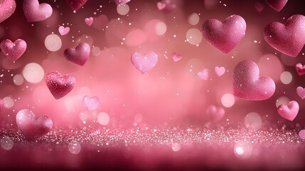 Poster - Stunning Valentine s Day background featuring an array of scattered 3D hearts with a smooth and reflective texture on a soft pastel pink backdrop creating a romantic