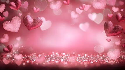 Poster - Beautiful Valentine background featuring scattered 3D hearts with a smooth and reflective texture on a pastel pink backdrop creating an elegant romantic and captivating design