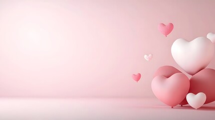Aufkleber - Floating Pink and White Heart Shaped Balloons Against a Soft Pink Background Perfect for Romantic Valentine s Day Design with a 3D Render