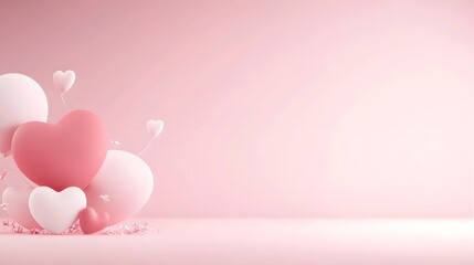 Aufkleber - Beautifully rendered 3D heart shaped pink and white balloons gracefully floating against a gentle pastel pink backdrop creating a dreamy and romantic atmosphere perfect for Valentines Day design