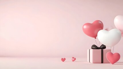 Aufkleber - Buoyant Hearts Vibrant 3D heart shaped balloons in pink red and white hues floating against a bright pink backdrop creating a joyful and romantic Valentine s Day atmosphere