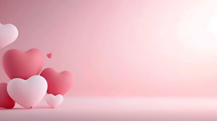 Aufkleber - Colorful 3D heart shaped balloons in shades of pink red and white floating against a lively bright pink background creating a festive and romantic atmosphere ideal for Valentine s Day greeting card