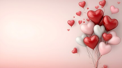 Aufkleber - Romantic Valentine s Day Background with Heart Shaped Balloons in Vibrant Red and Pink Colors Providing a Clean Blank Space for Custom Messages Promotions or Card Designs